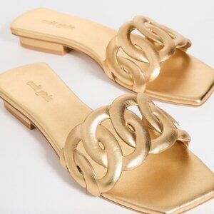 Cult Gaia Metallic Gold Loafers with Chain Accent